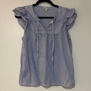 J. Crew Striped Flutter Top with Bib Trim